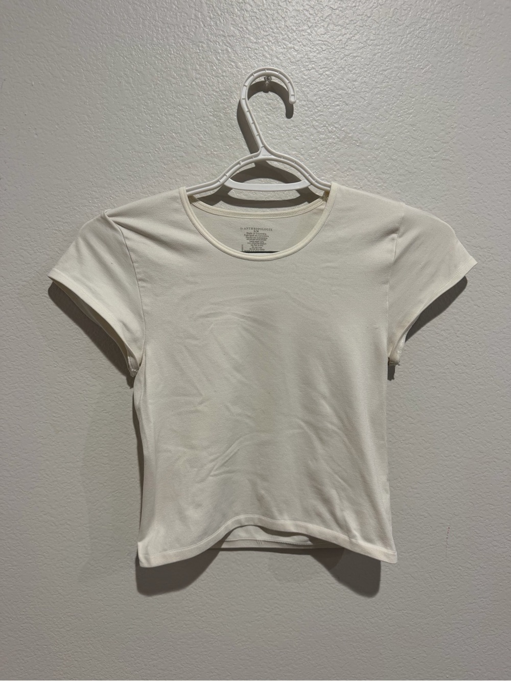 Anthropologie Cream Short Sleeve Crop Tee